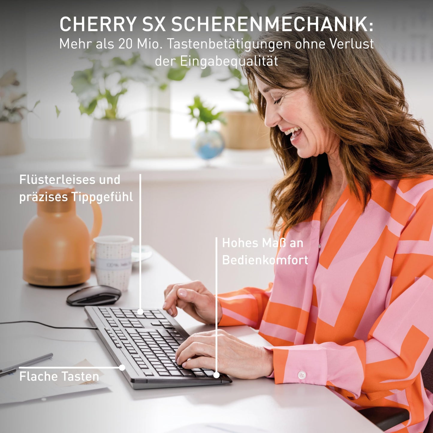 CHERRY Stream Keyboard, wired keyboard, German layout (QWERTZ), whisper-quiet keystroke, unique typing feel, flat design, white-gray - JK-8500DE-0