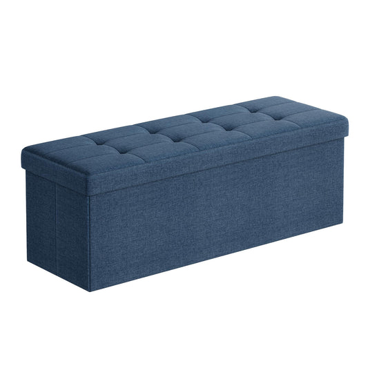 SONGMICS Stool with storage space, folding bench, 38 x 110 x 38 cm footstool, storage box, loads up to 300 kg, for living room, bedroom, hallway, midnight blue LSF77IN