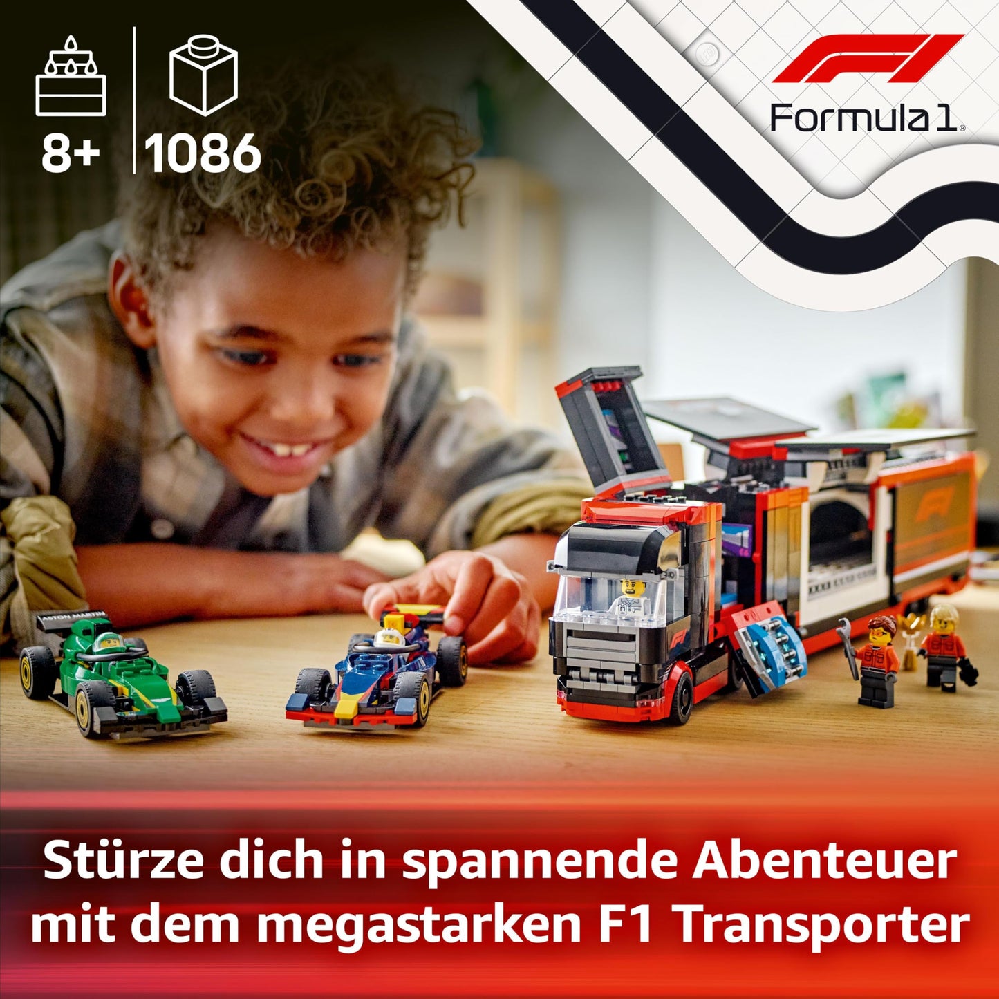 LEGO City F1 Transporter with RB20 & AMR24 F1 Racing Cars - Toy Car Transporter for Red Bull & Aston Martin Formula 1 Teams - Incl. 5 Minifigures - Gift for Boys & Girls from 8 Years 60445