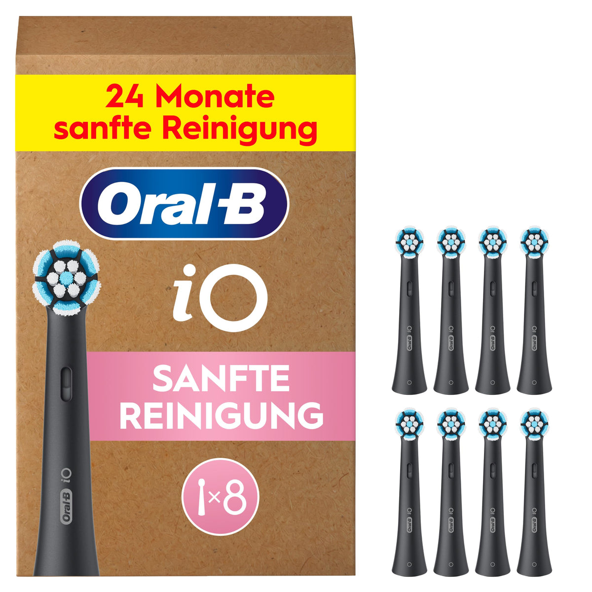 Oral-B iO Replacement Brush Heads Gentle Cleaning, Black, 8 Pieces - Model