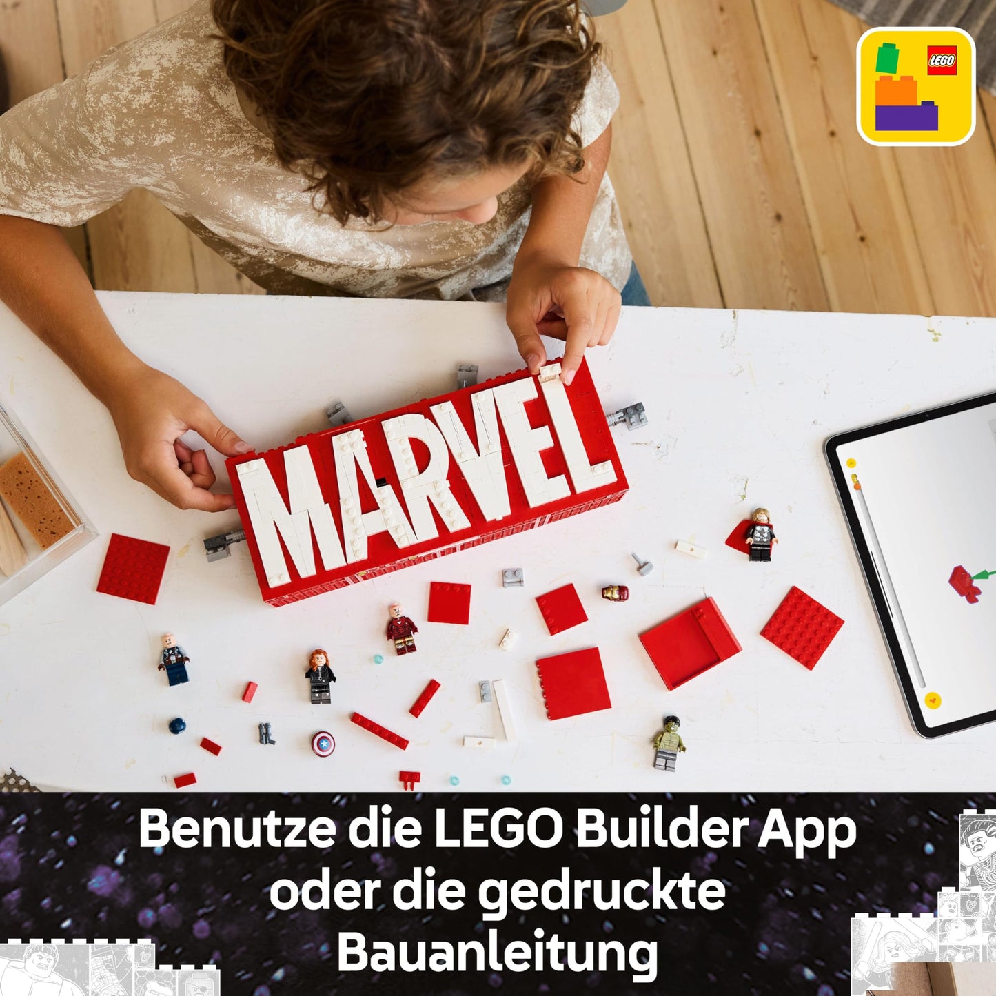 LEGO | Marvel: MARVEL logo & minifigures - collector's item including Hulk, Thor, Iron Man, Black Widow and Captain America - building set with Avengers figures - gift for boys and girls aged 12 and over - 76313
