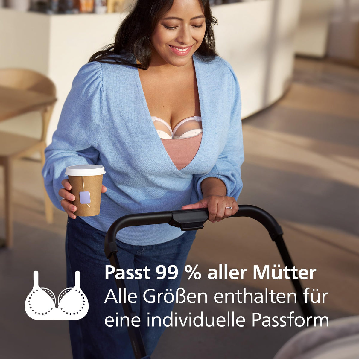Philips Avent Natural Care Hands-free pompa electrică dublă de lapte – reflectă ritmul de supt al bebelușului, SkinSense perne pentru sâni pentru confort maxim, calitate de spital, SCF495/11