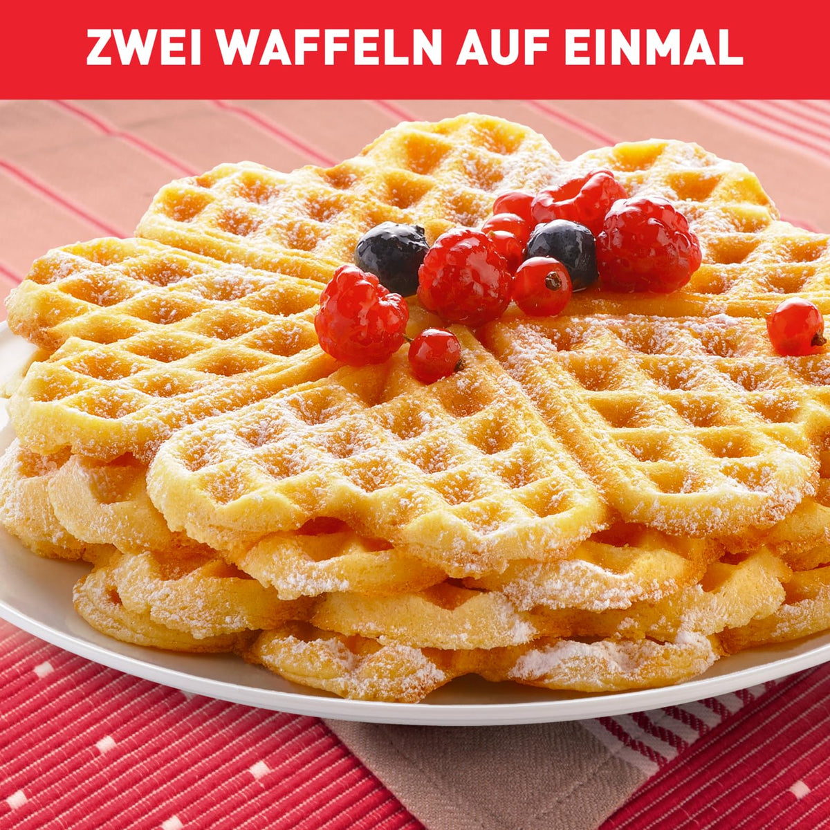 Tefal Double Heart Waffle Maker WM311D, infinitely adjustable temperature control for desired browning, non-stick plates, batter-catching device, 1200W, 37 x 11.4 x 28.5 cm