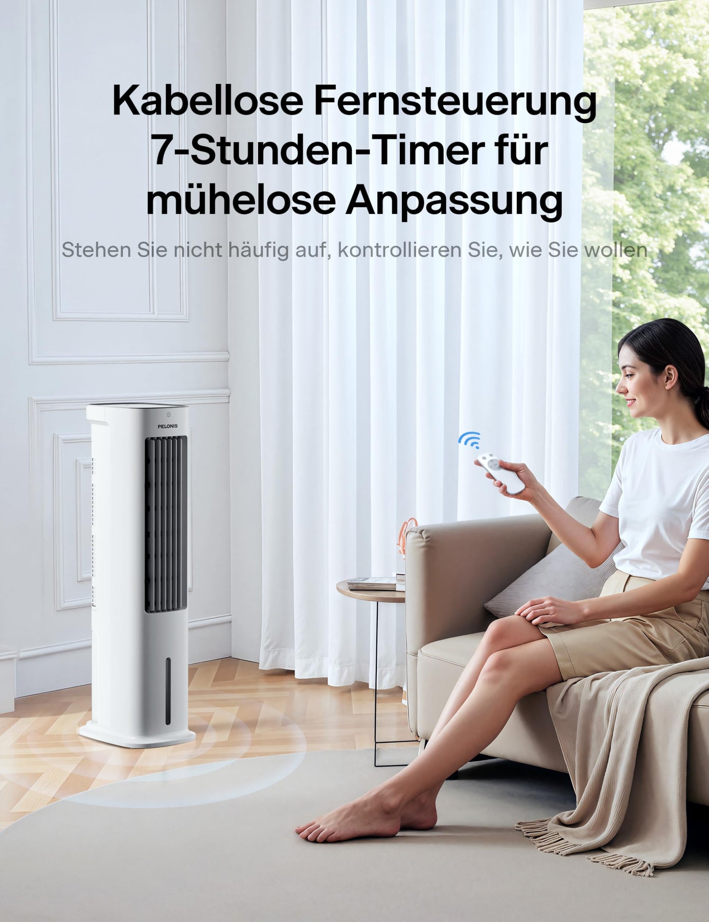 PELONIS air cooler with water cooling, mobile air conditioning, 5L fan with water cooling, air conditioning humidifier with remote control, 355m³/h air conditioning without exhaust hose - PE-AC100-20AR-DE-FBA
