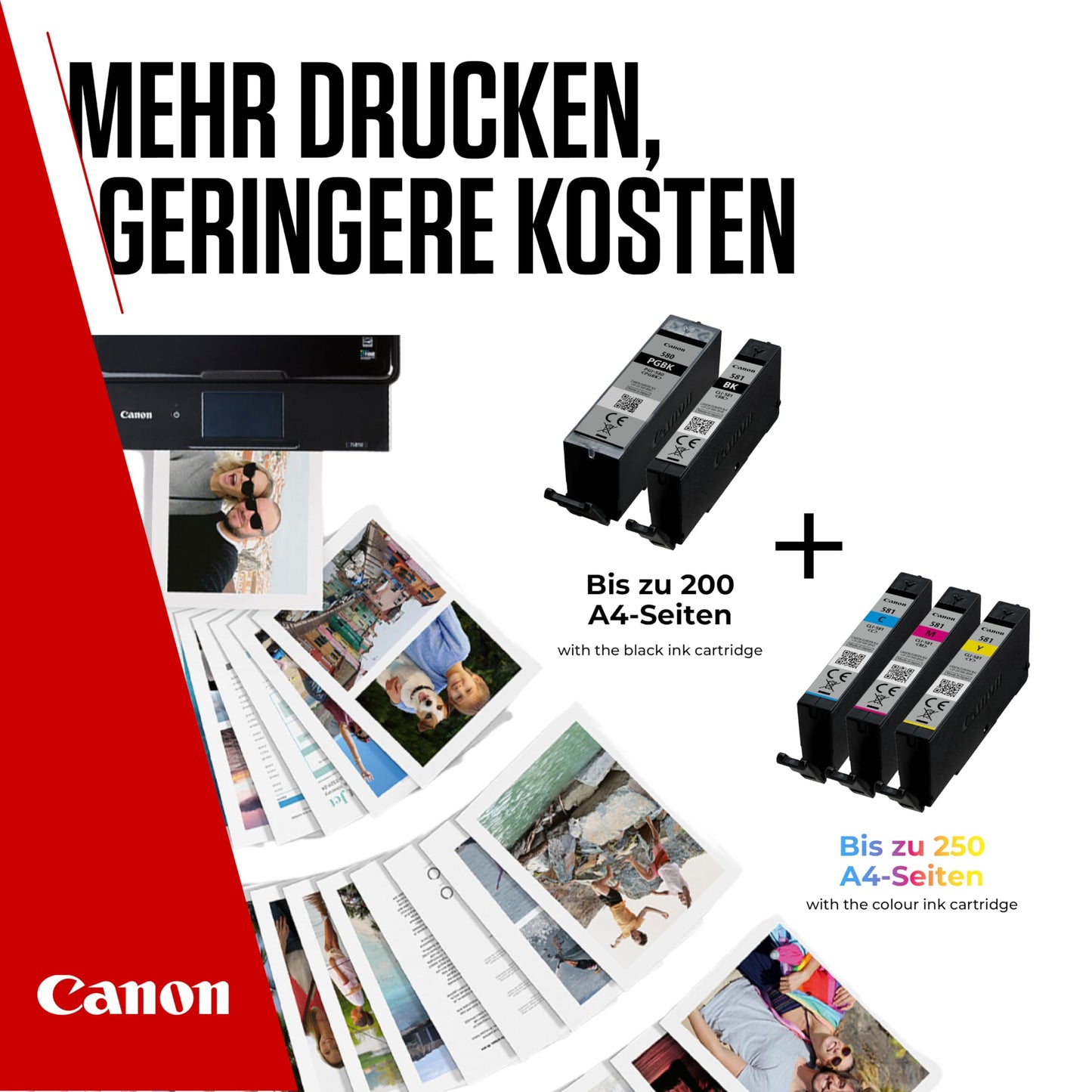 Canon Ink Multipack - PGI-580/CLI-581 Original Printer Ink Cartridges Pack of 5 (1 x Black, 1 x Cyan, 1 x Magenta, 1 x Yellow & 1 x Black printer cartridges) - 2078C007