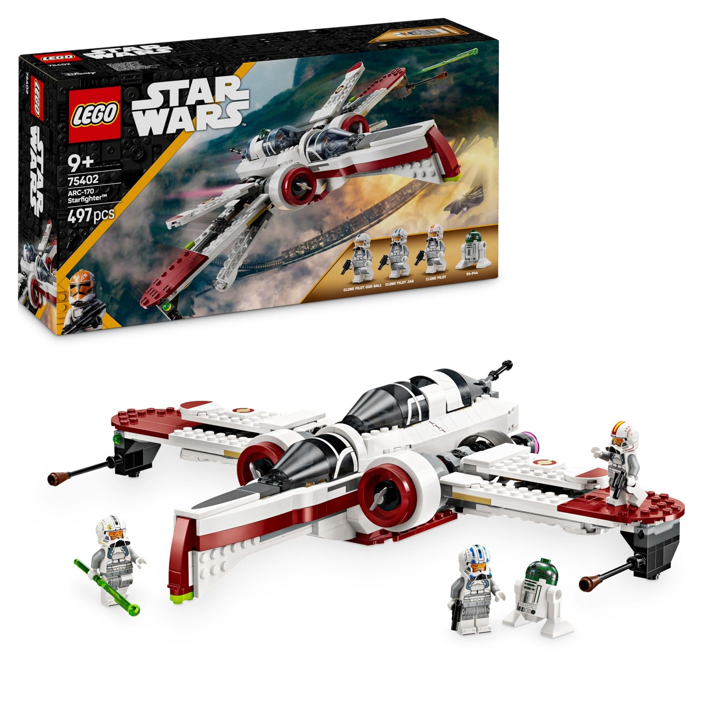 LEGO Star Wars 75402 ARC-170 Starfighter toy with 4 minifigures including clone pilot and R4-P44 droid, collector's item, gift for fans of Revenge of the Sith and boys and girls aged 9 and over
