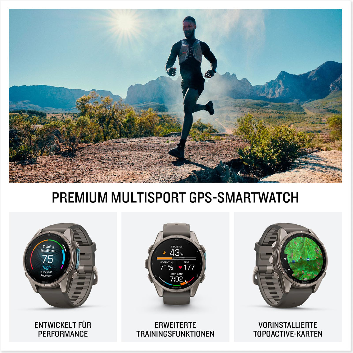 Garmin Fenix 9, 43 mm, GPS-Multisport-Smartwatch, Kieselgrau/Titan - 010-04761-11