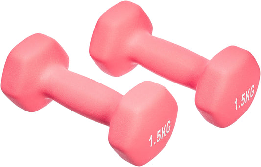 Amazon Basics Neoprene Dumbbell Weights, 3.0 Pink, Set of 2, 2 x 1.5 kg - GND101