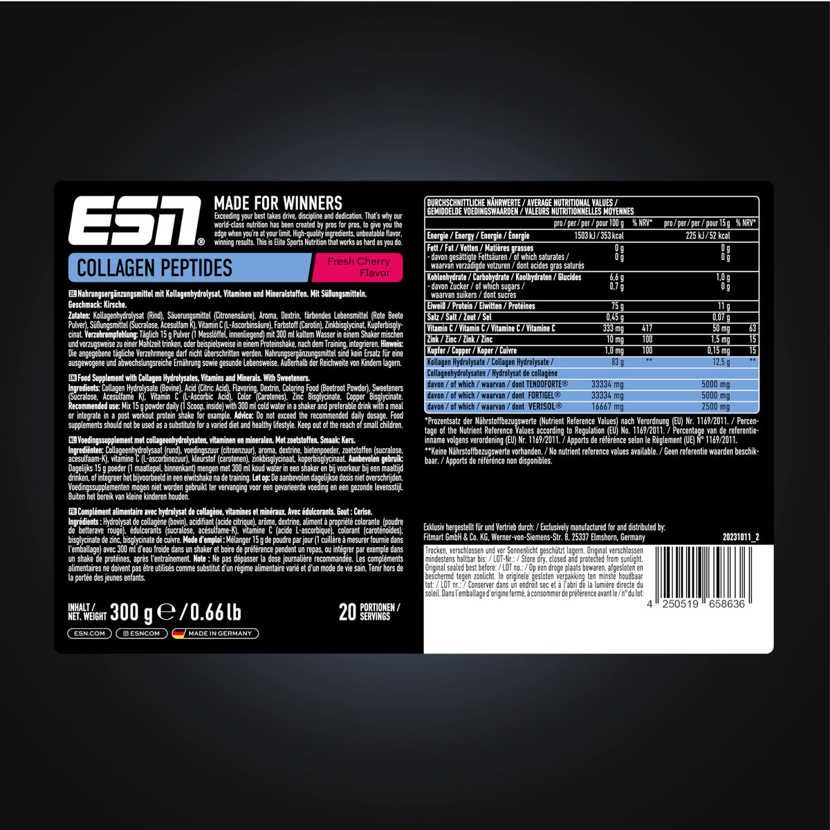 ESN Collagen Peptides, 300 g Cireș proaspăt - 10828