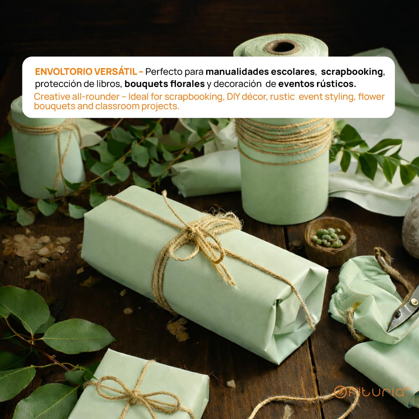 OFITURIA Kraft Paper Green Pastel - Roll 1 × 5 m - 3 Rolls - Wrapping Paper and Packaging Paper - Craft Paper for DIY, Decoration and Sewing Patterns - Tear-Resistant and Easy to Cut - COM620-parent2