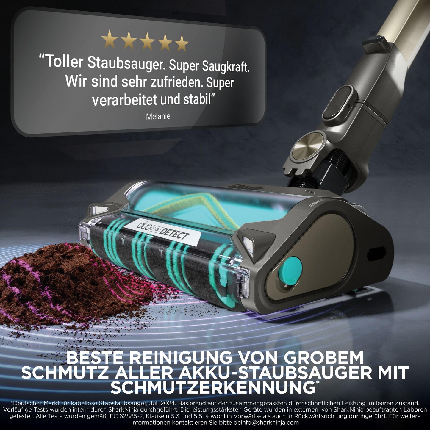 Shark PowerDetect Clean & Empty cordless vacuum cleaner with suction station, up to 70 minutes running time, wireless, self-draining, for animal hair, allergy sufferers, carpets and hard floors, with LED light, gold, IP3253EUT
