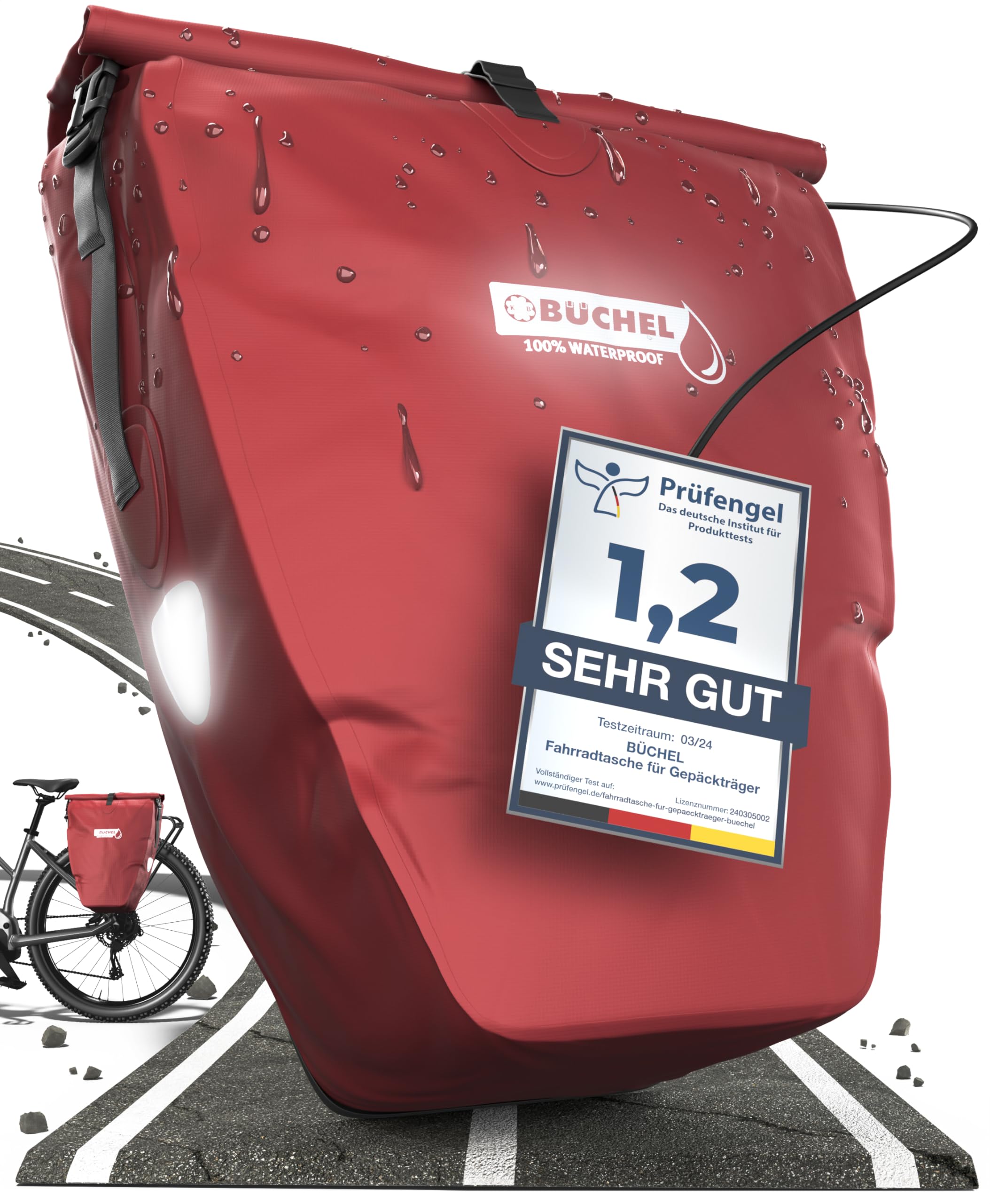 Büchel bicycle bag for luggage rack I 25.4 L - 100% waterproof I with carrying handle and shoulder strap I bicycle bag luggage rack, luggage rack bag, rear bicycle bags - 81518004