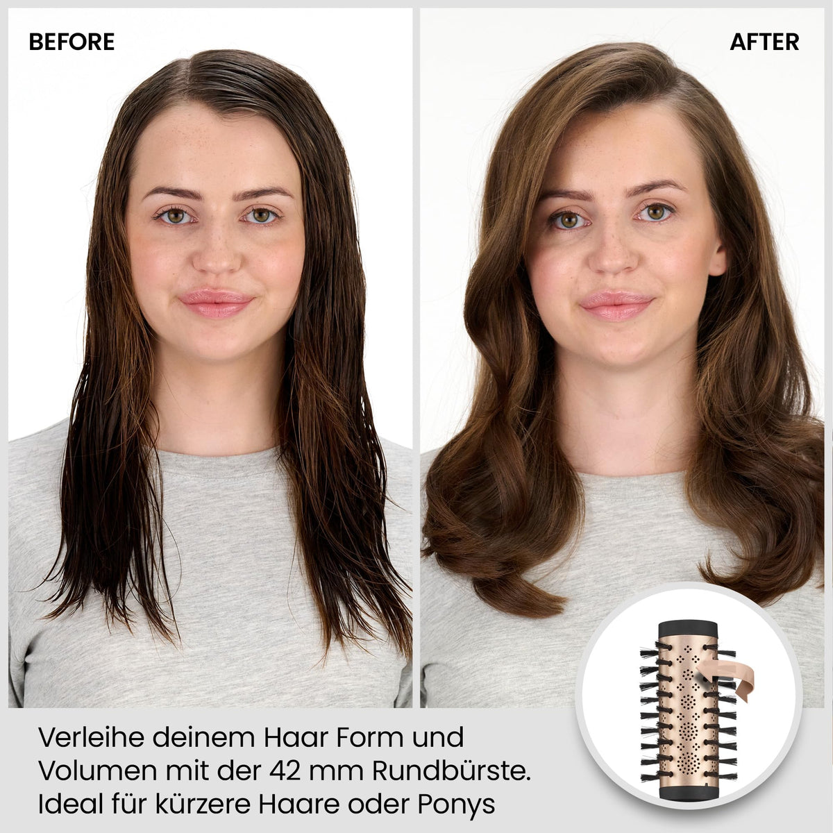 BaByliss Big Hair Dual Perie rotativă cu aer cald – Tehnologie cu ioni pentru anti-frizz, accesorii de 50mm și 40mm, 2 direcții de rotație, 2 setări de temperatură + buton de aer rece, champagne, AS952E