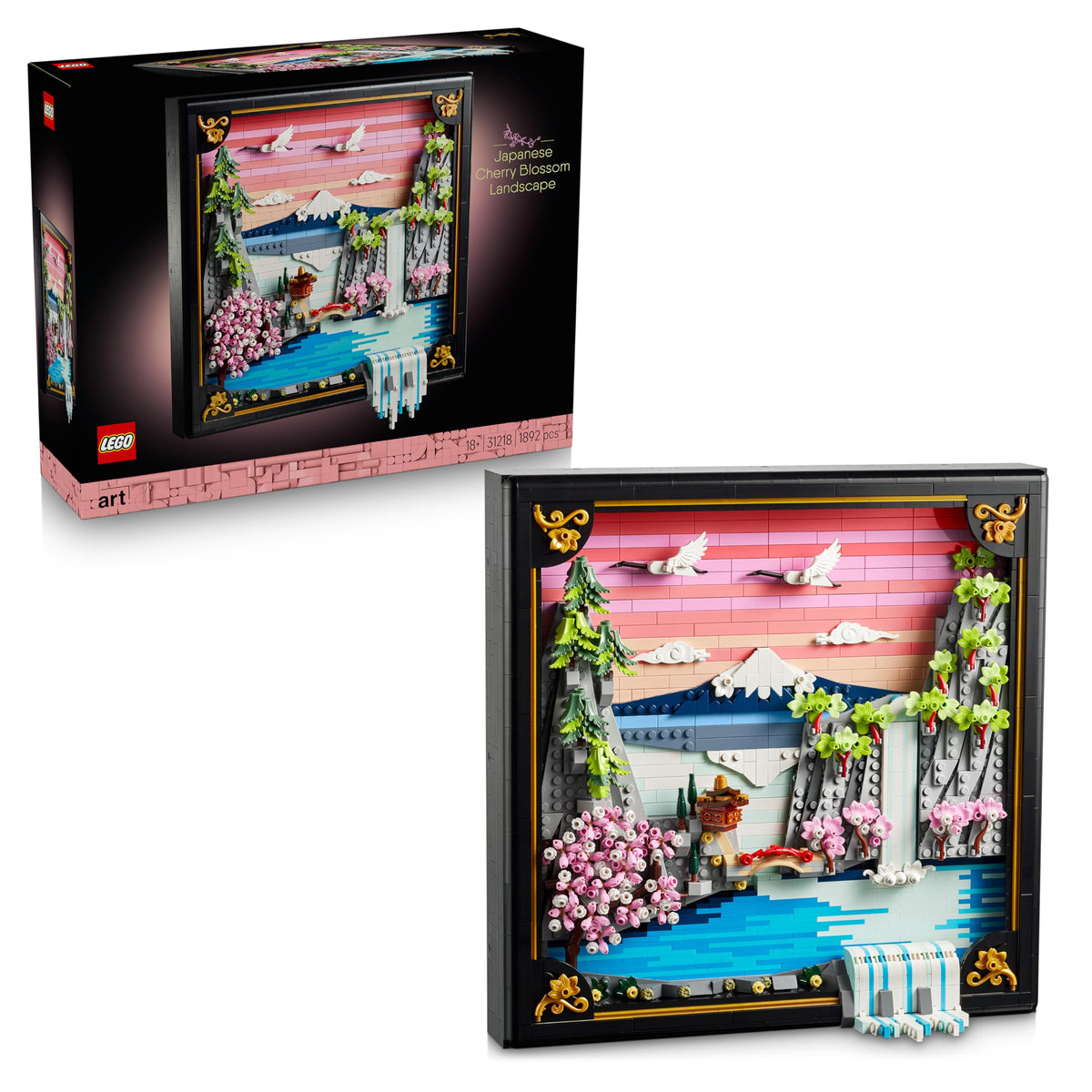 LEGO Art Japanese Cherry Blossom Landscape - DIY Set - Building Set for Adults - 3D Wall Art in a Frame featuring Mount Fuji, Sakura (Cherry Blossoms), and Waterfall - Gift for Men and Women - 31218
