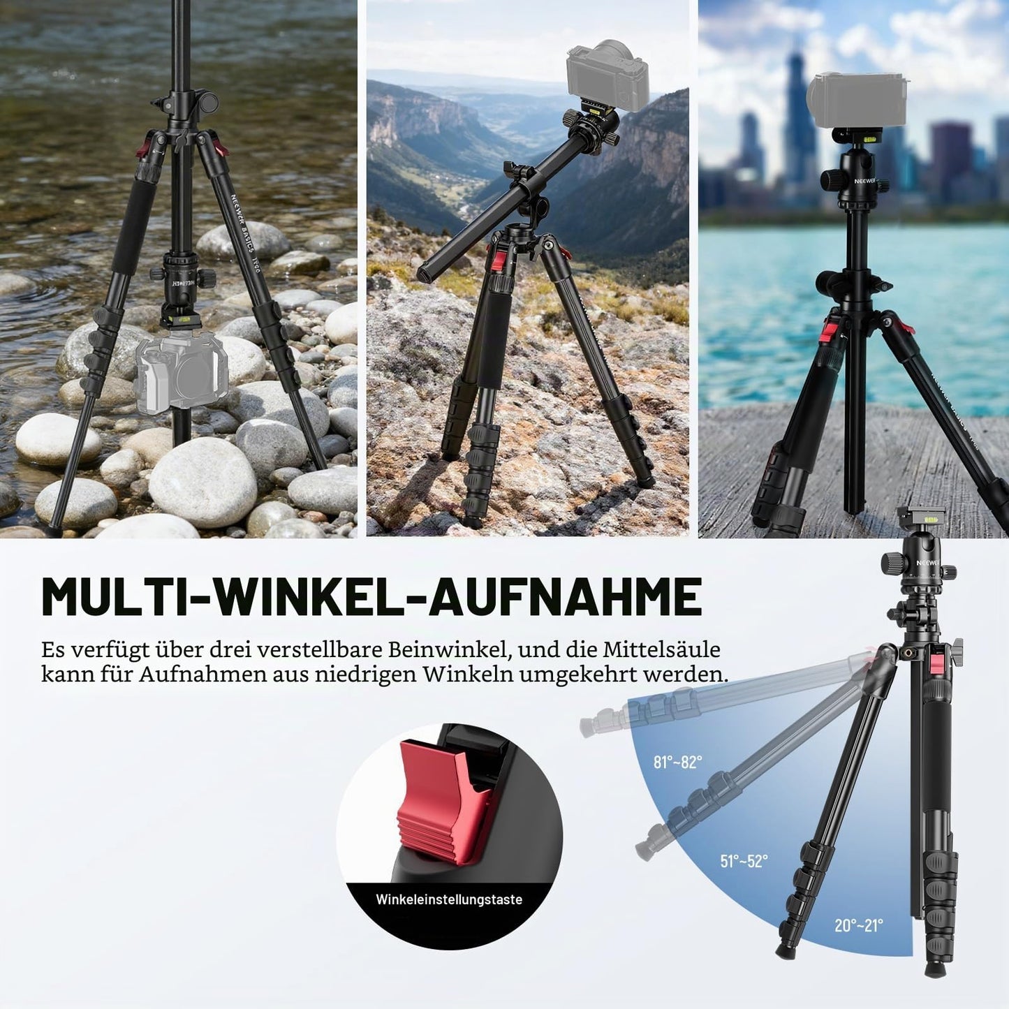 NEEWER Basics 64.5" Horizontal Overhead Camera Tripod with Ball Head/Mobile Phone Holder Compatible with iPhone, Aluminum Travel Tripod Monopod, 360° Pan, 180° Tilt Angle, 10kg Load Capacity, TP66