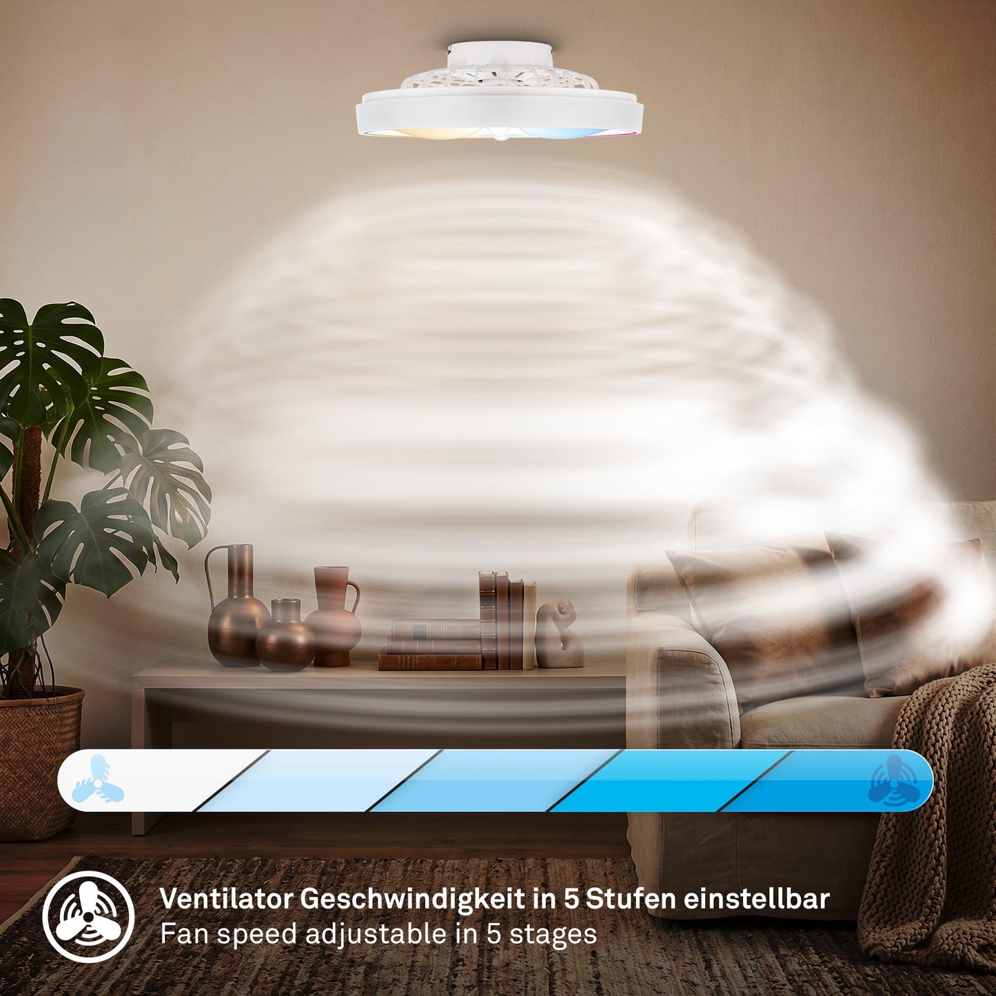 BRILONER - LED ceiling fan with lighting, remote control, DC motor, 5 speeds, RGBIC, CCT, dimmable, lamp with fan, LED ceiling light, ceiling lamp fan, 48 cm, white - 3988016