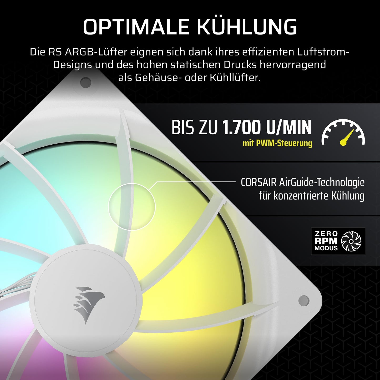 CORSAIR RS140 ARGB 140mm PWM Fan - Daisy Chain Connection - Low Noise - Magnetic Dome Bearing - Twin Pack - White - CO-9050187-WW