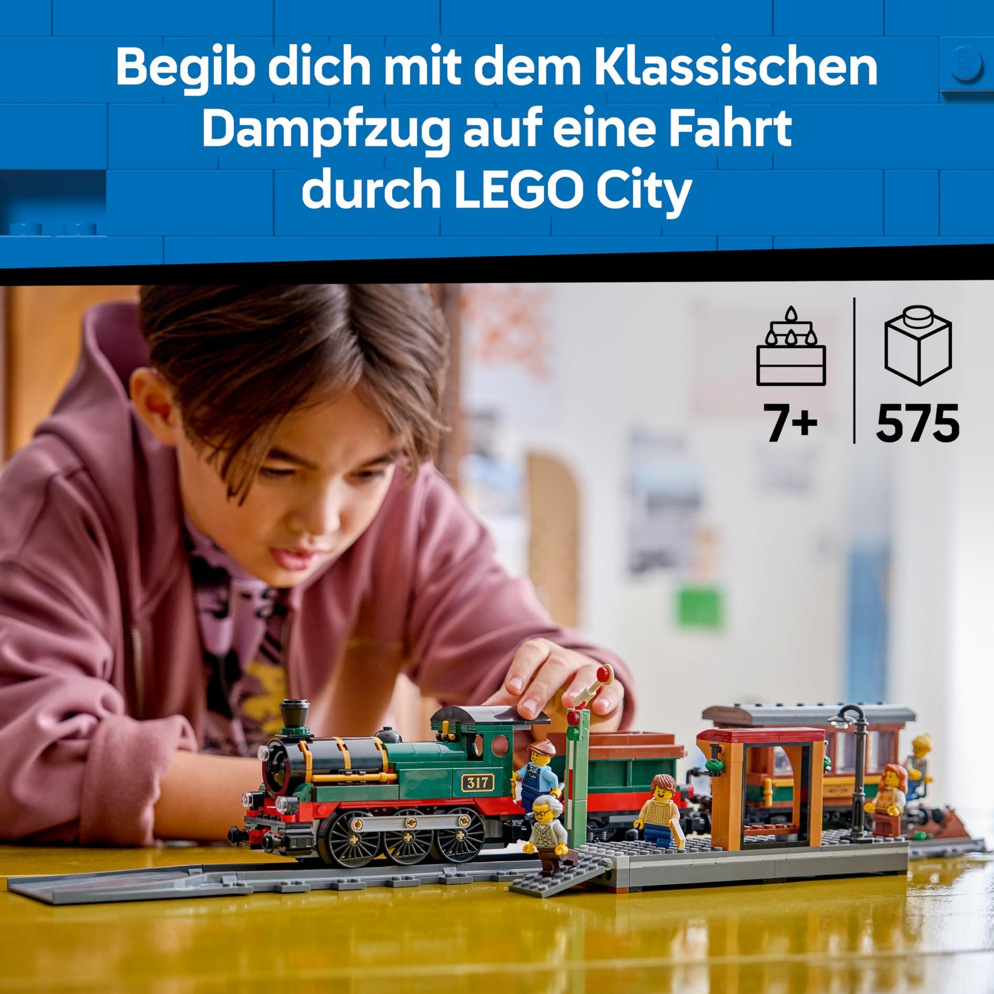 LEGO City Classic Steam Train Toy - STEM Model Kit - Set with Train Station, Rails, Driver's Cab Control, Stop Signal and 5 Minifigures - Birthday Gift for Boys Ages 7 and Up - 60511