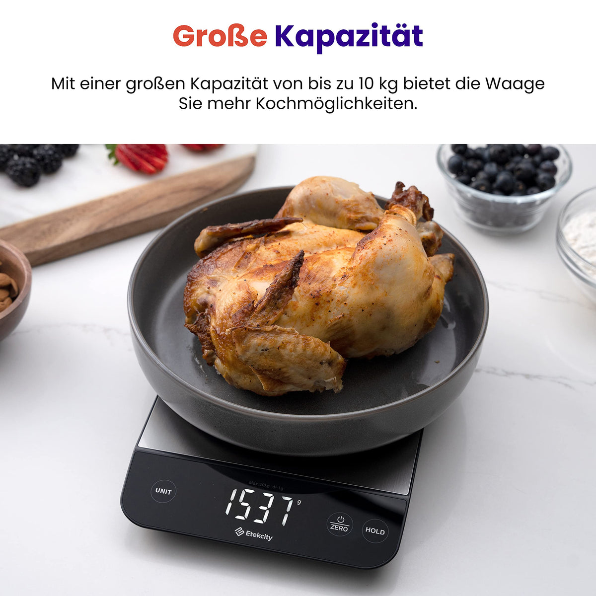 Etekcity 10kg Digital Kitchen Scale - Stainless Steel Kitchen Scale with USB Charging - EKS-L221