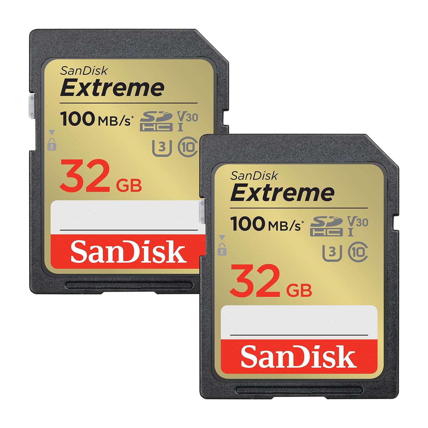 SanDisk Extreme SDHC UHS-I Memory Card 2-Pack 32GB (V30, 100MB/s Transfer, U3, 4K UHD Videos, Waterproof, Shockproof, Temperature Resistant) - SDSDXVT-032G-GNCI2