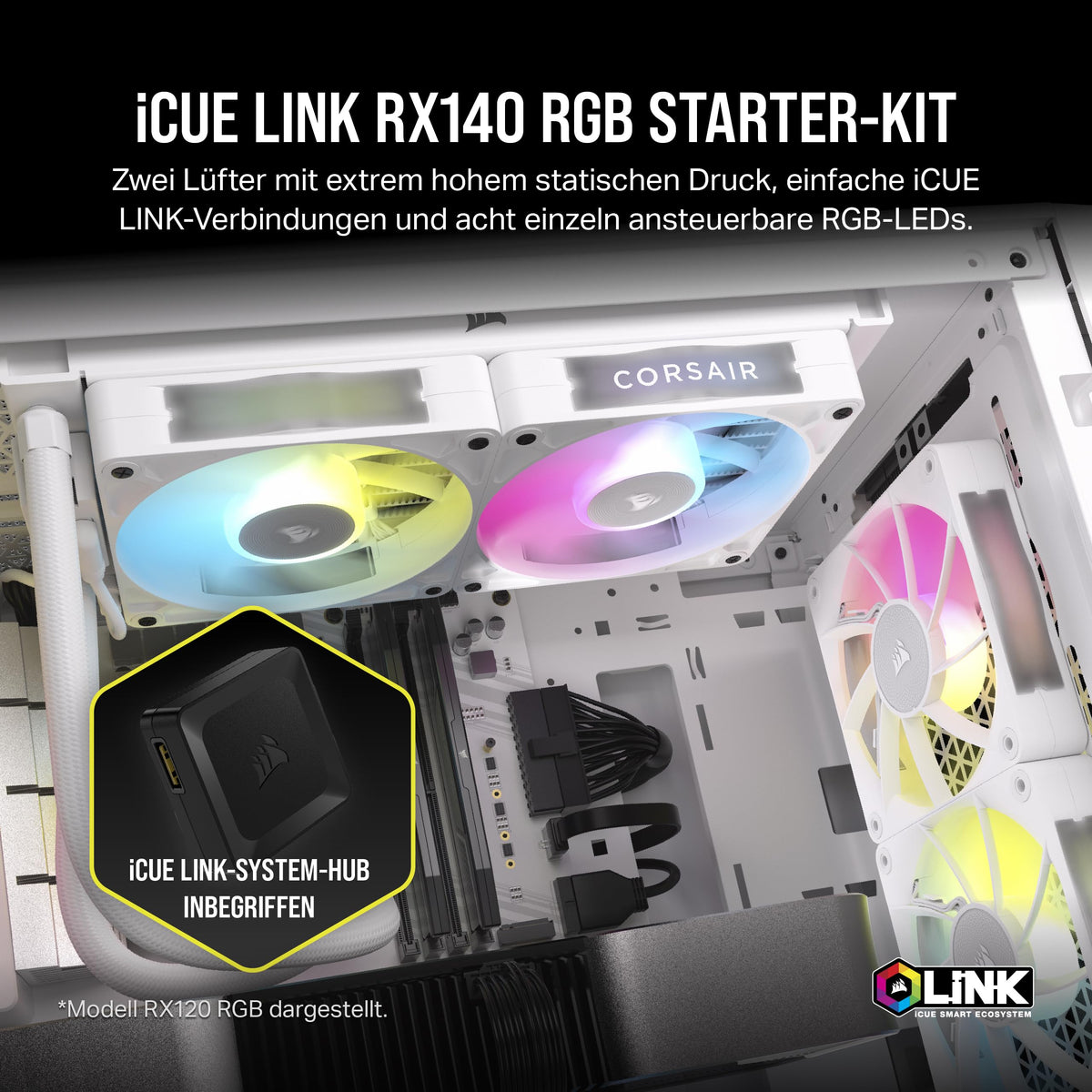 CORSAIR iCUE LINK RX140 RGB 140mm PWM Fans – Double Pack, White - CO-9051024-WW
