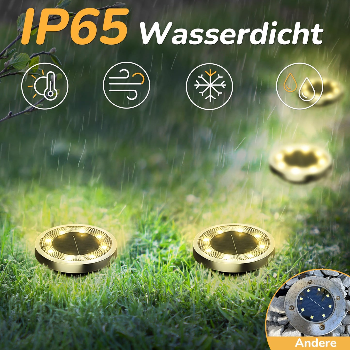 FLOWood solar floor lights outdoor, IP65 waterproof, warm white, 16 pieces - MNDMD