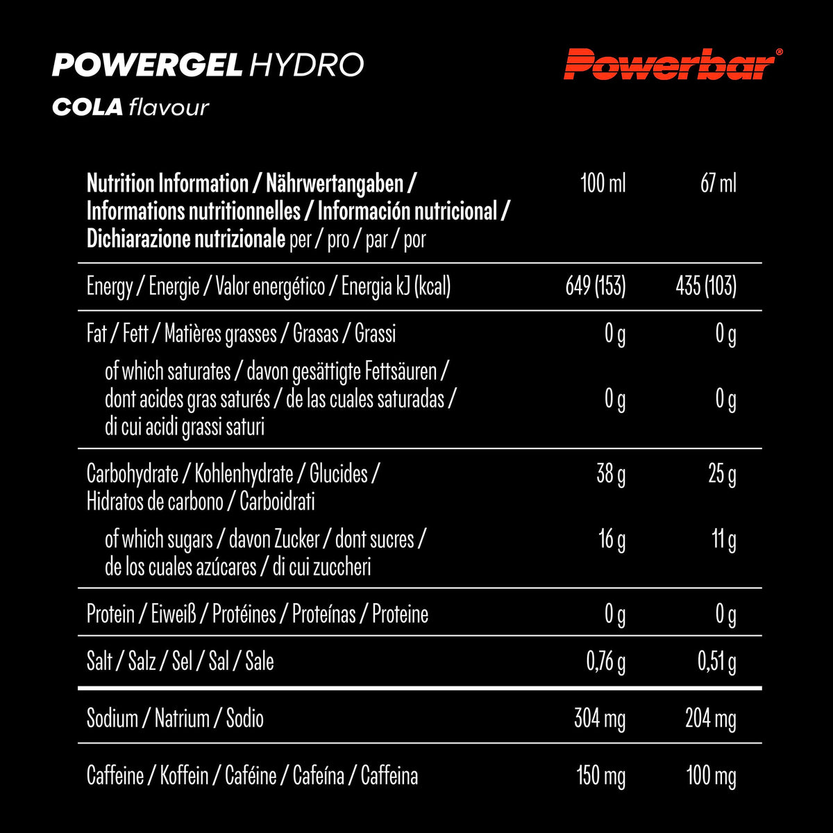 Powerbar PowerGel Hydro (24x67ml) Cola (cu cafeină) - Energie & Stamina - Gel de energie - 22040200