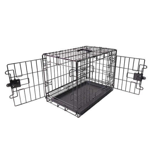 Amazon Basics Foldable Dog Cage made of Wire with Floor Tray, Double Door, Black, L 61 x W 46 x H 49 cm - 9001N-24B