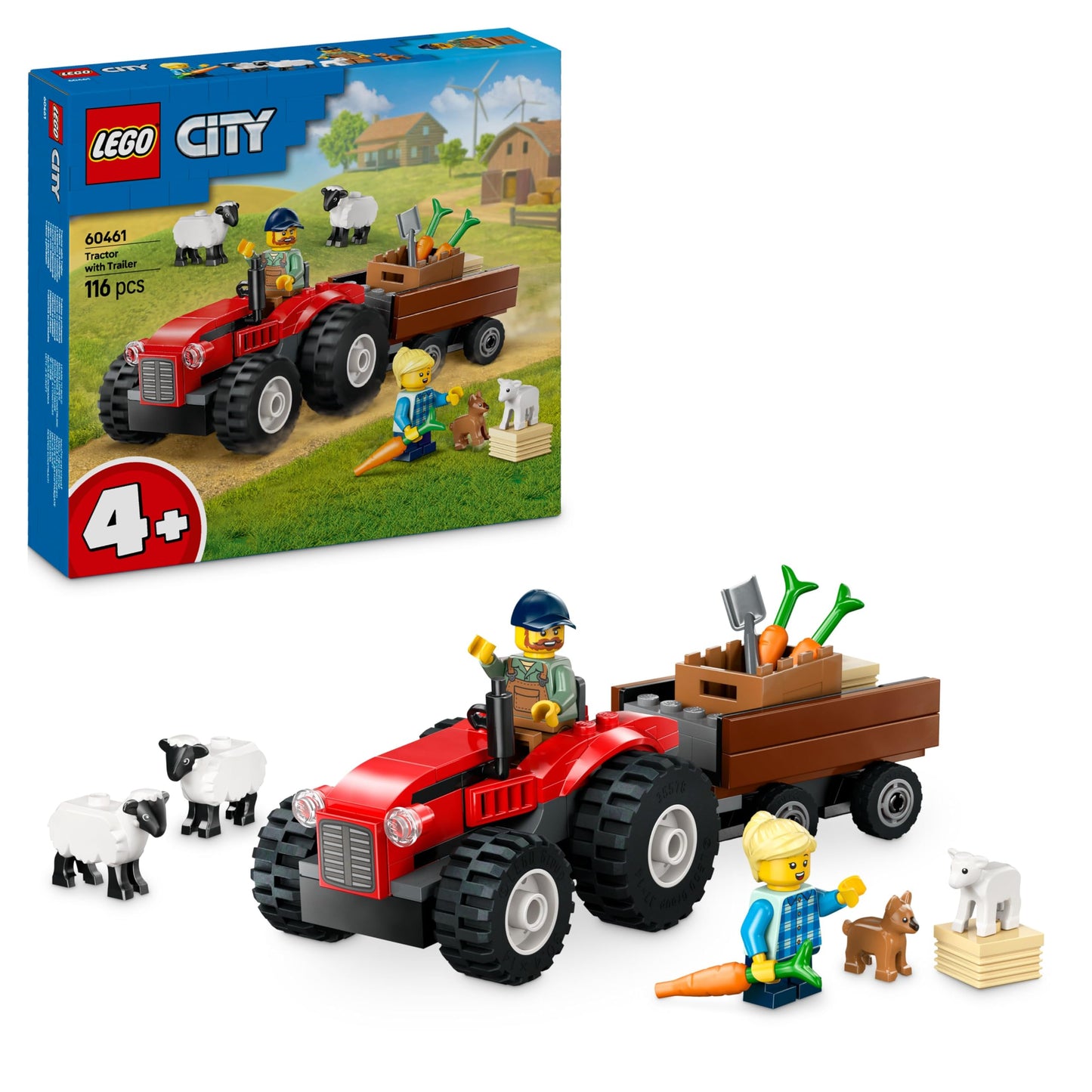 LEGO City Tractor with Trailer - Farm Toy with Tractor & Animal Figures - Montessori Playsets for Boys and Girls from 4 Years - Gift with 2 Minifigures 60461