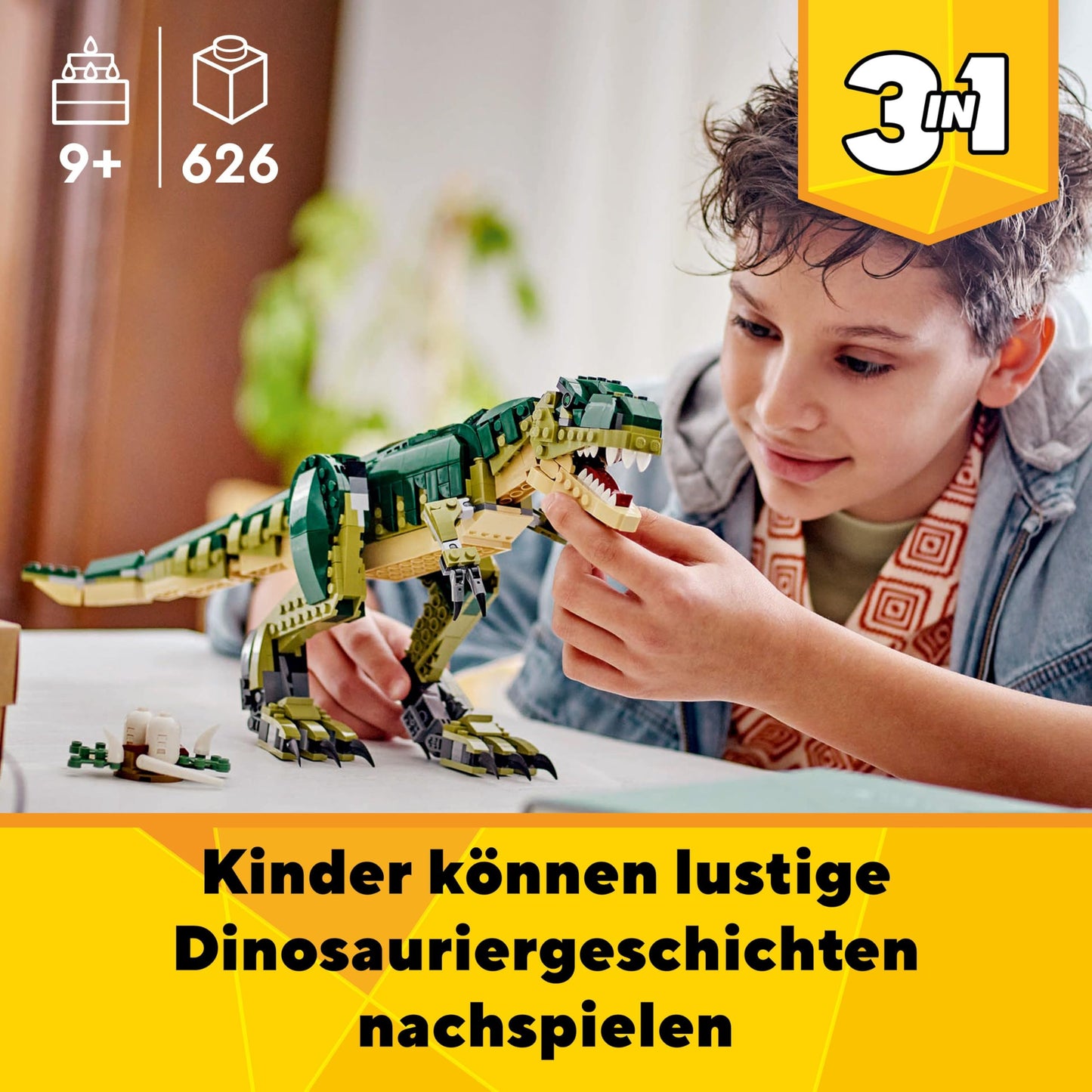 LEGO Creator 3in1 T. rex to Triceratops to Pterodactyl Toys, Dinosaur Figures for 9 Plus Year Old Boys & Girls, Posable Dino Toy Model Building Set, Birthday Gift Idea for Kids 31151