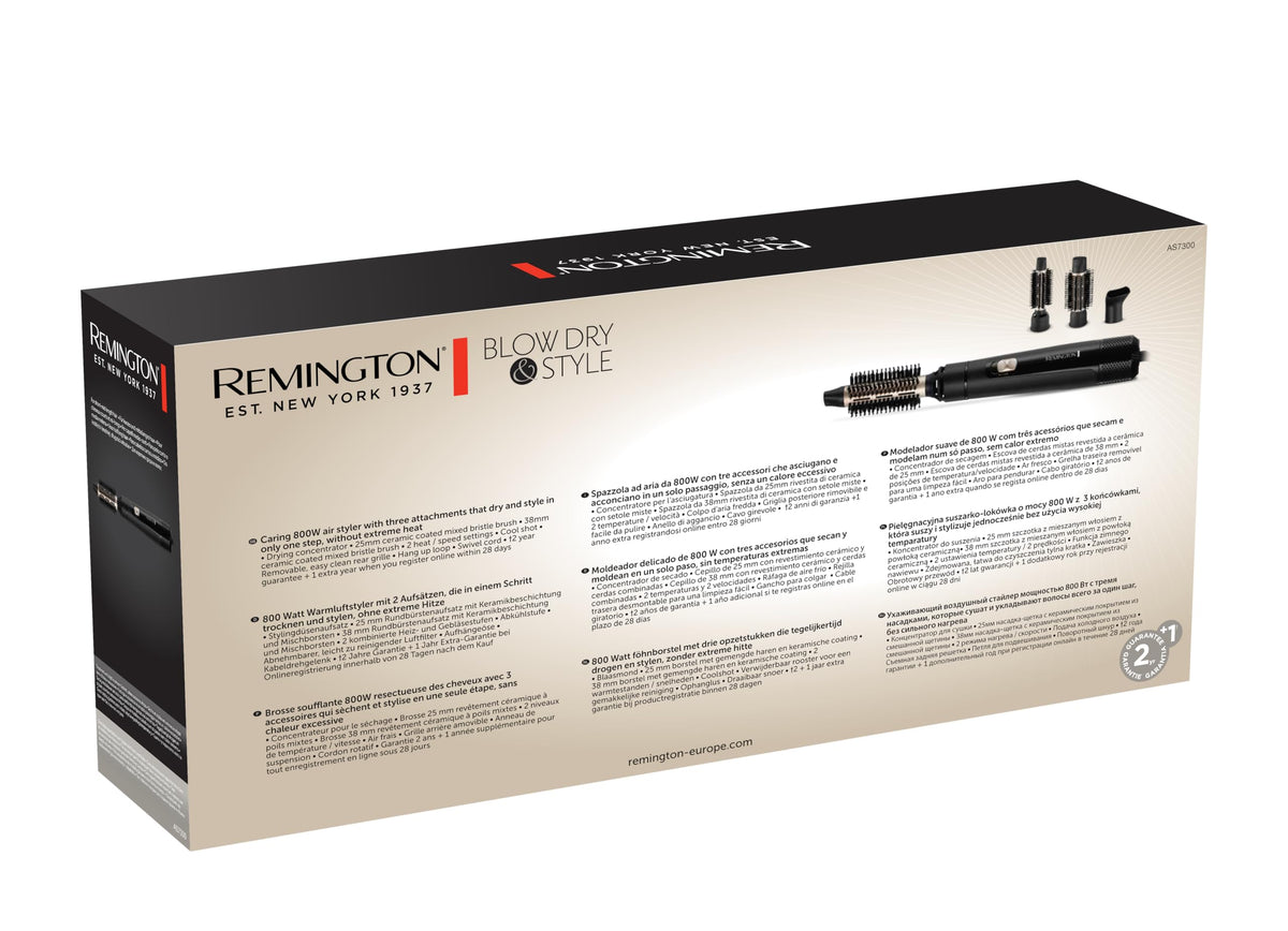 Remington Warm Air Brush [includes 3 attachments: 25mm & 38mm round brush, styling nozzle] Blow Dry & Style (dries & styles for shape & volume for short/medium hair) 2 heat & fan settings, Airstyler AS7300