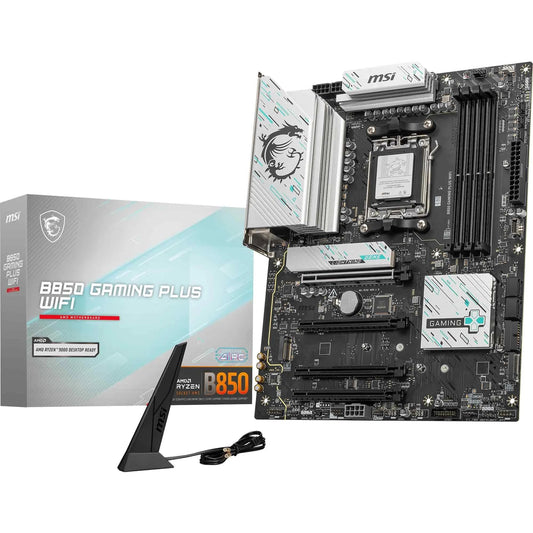 Placa de bază MSI B850 Gaming Plus WiFi, ATX - Suportă procesoare AMD Ryzen 9000/8000/7000, AM5 - Memorie DDR5 Boost 8200+ MT/s (OC), PCIe 5.0 x16 și 4.0 x16, M.2 Gen5, Wi-Fi 7, 5G LAN - 7E56-001R