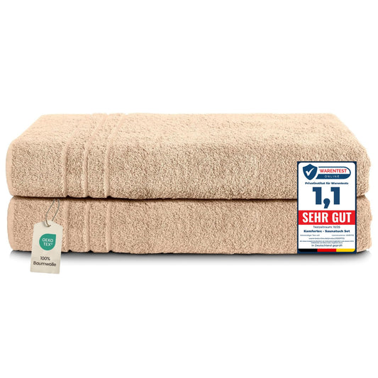 Set de prosoape pentru saună Komfortec 2, 80x200 cm, prosoape mari pentru saună din bumbac 100%, prosoape de saună pufoase și absorbante, cu uscare rapidă, nisip/bej - 2 bucăți-80x200-bej