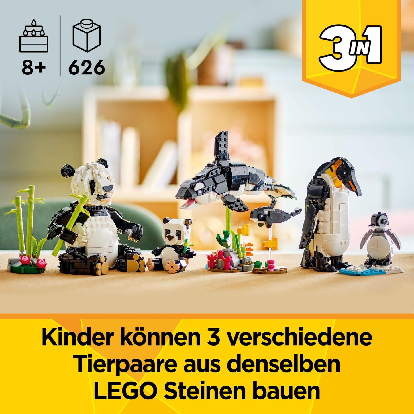 LEGO Creator 3in1 Wild Animals: Panda Family - Animal figures can be converted into penguins or killer whales - Building toys - Creative birthday gift for girls and boys aged 8 and over - 31165