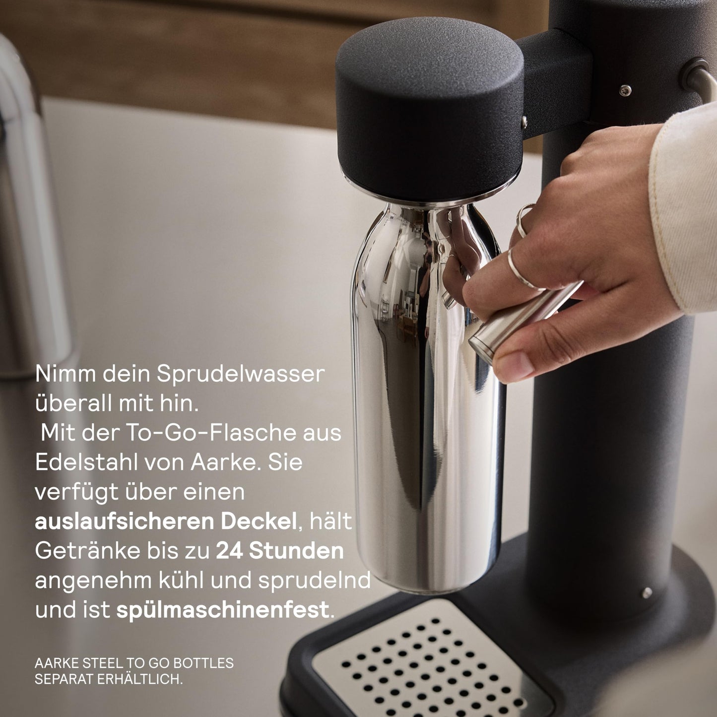Aarke Carbonator 3, stainless steel sparkling water maker in a modern matt white finish with BPA-free 1L PET bottle, sparkling water maker for tap water, compatible with 60L CO2 cylinders - AAC3-Matte