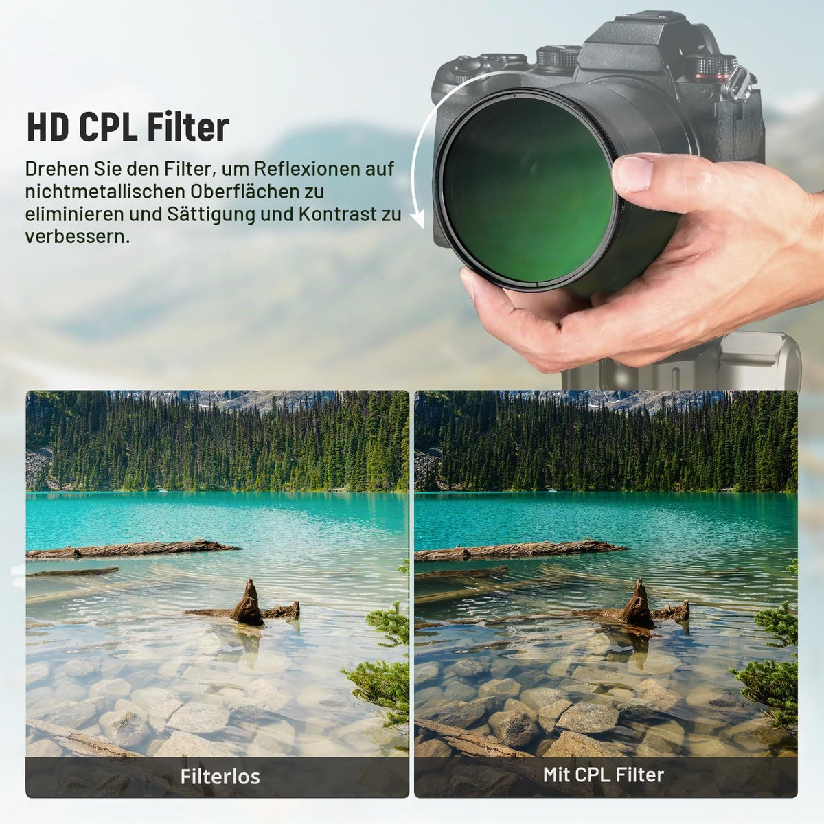 NEEWER Filtru CPL de 77mm cu capac pentru obiectiv, filtru polarizator circular cu multiple straturi, nanocoat, din sticlă optică HD pentru obiectivele de cameră, filtru polarizator care reduce reflexiile și strălucirea. - 10104880