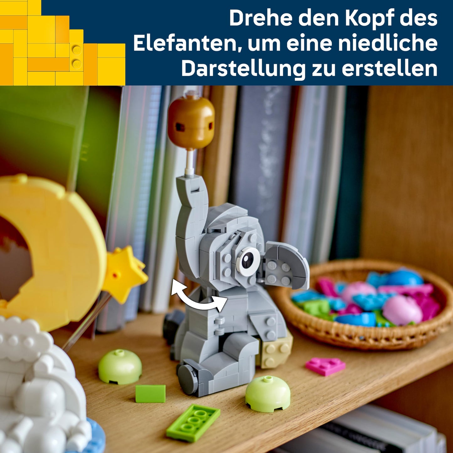 LEGO floating baby elephant - building set for adults - model building with animal figure and accessories as room decoration - birth gift idea for parents - 40814