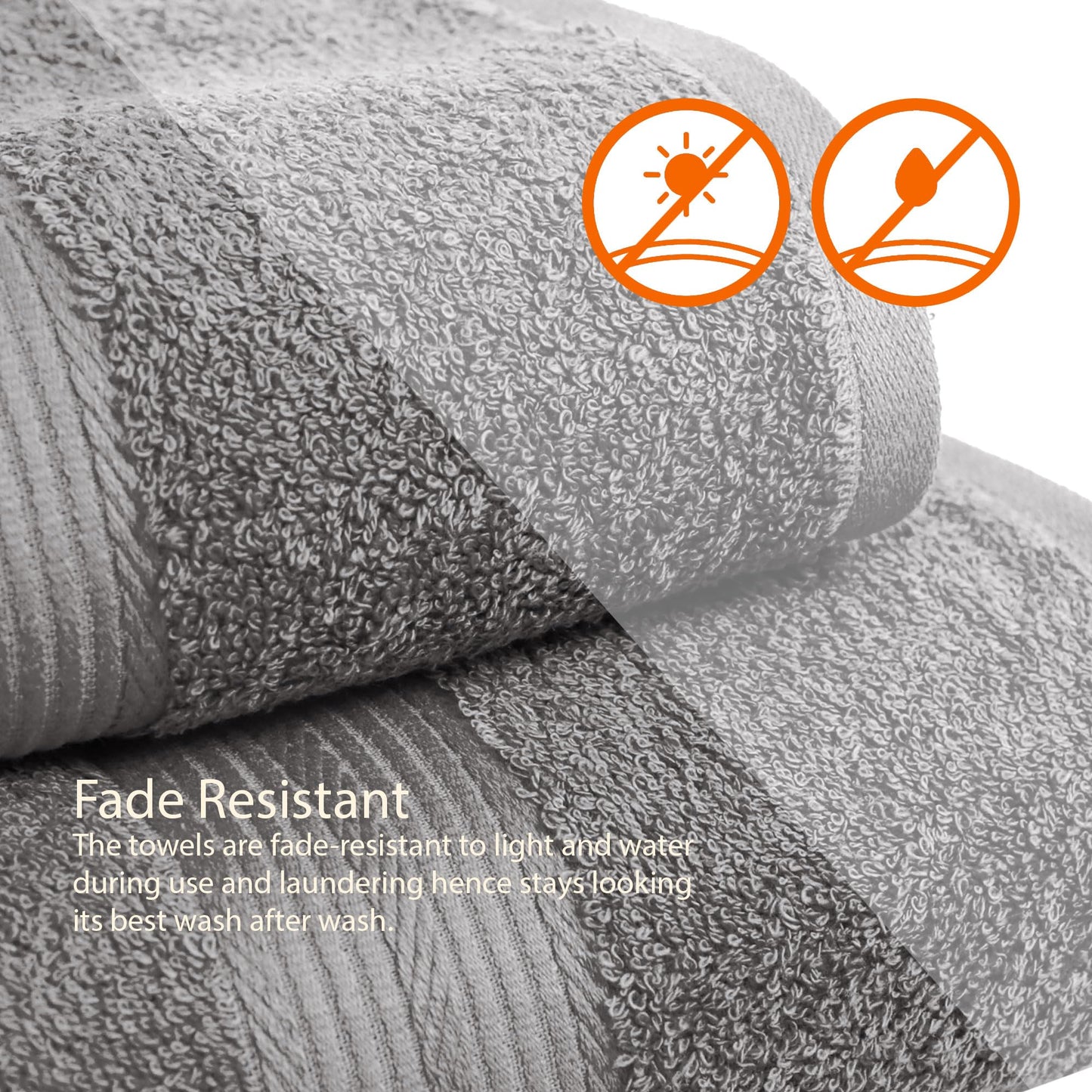 Amazon Basics Towel Set 6 Pieces 100% Cotton Fade Resistant Soft 2 Bath Towels + 2 Hand Towels + 2 Wash Cloths Gray - ABFR-6P-GY