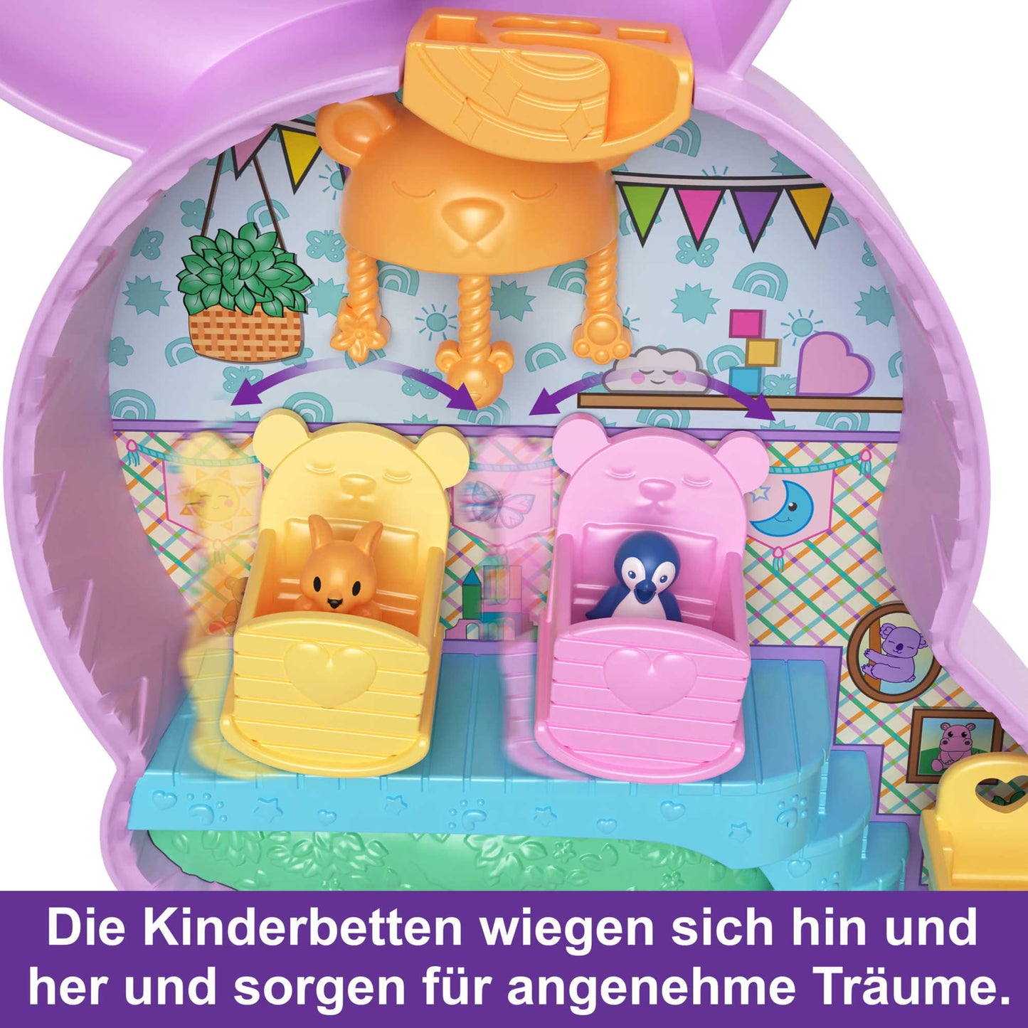 Polly Pocket Mama and Joey Kangaroo Bag - 2-in-1 Animal Nursery Playset, 2 Dolls, 7 Animals and Accessories, Includes Soft Pouch and Box, Perfect for Travel, Ages 4+, HKV50