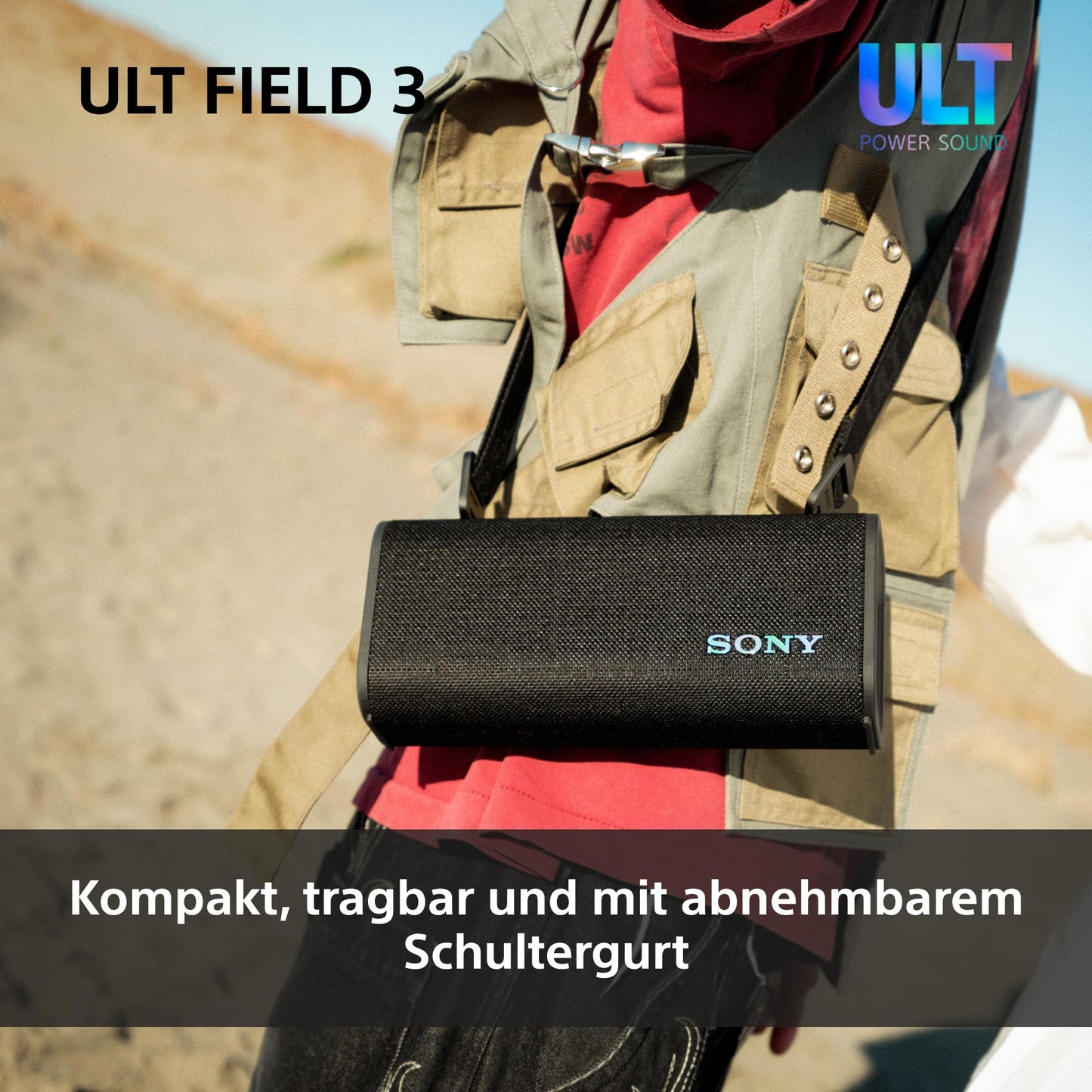 Sony ULT Field 3 - Portable Bluetooth Speaker with ULT Power Sound, 24 Hour Battery, IP67, Waterproof, Dustproof, Shockproof, Detachable Shoulder Strap, Compact - Off-White - SRSULT30W.CE7