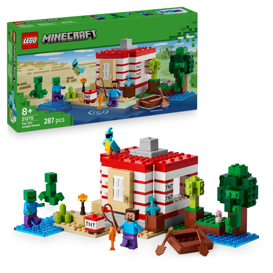 LEGO Minecraft The TNT Jungle House - Gamer toy for children - Interactive playset with boat, Steve, Creeper and Zombie minifigures - Gaming gift for girls and boys aged 8 and up - 21275