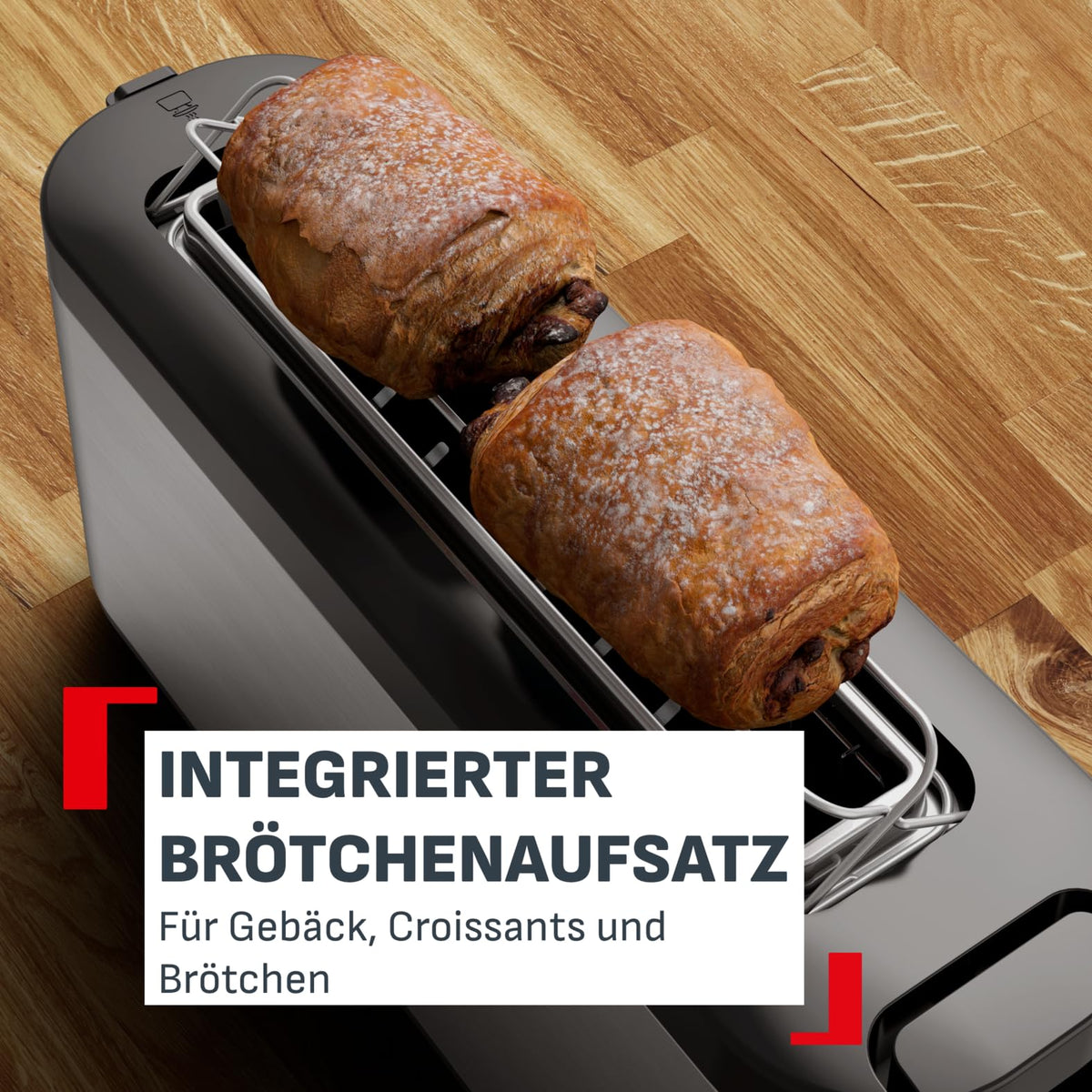 Tefal Element prăjitor de pâine cu fante lungi, suport integrat pentru chifle - TL430811