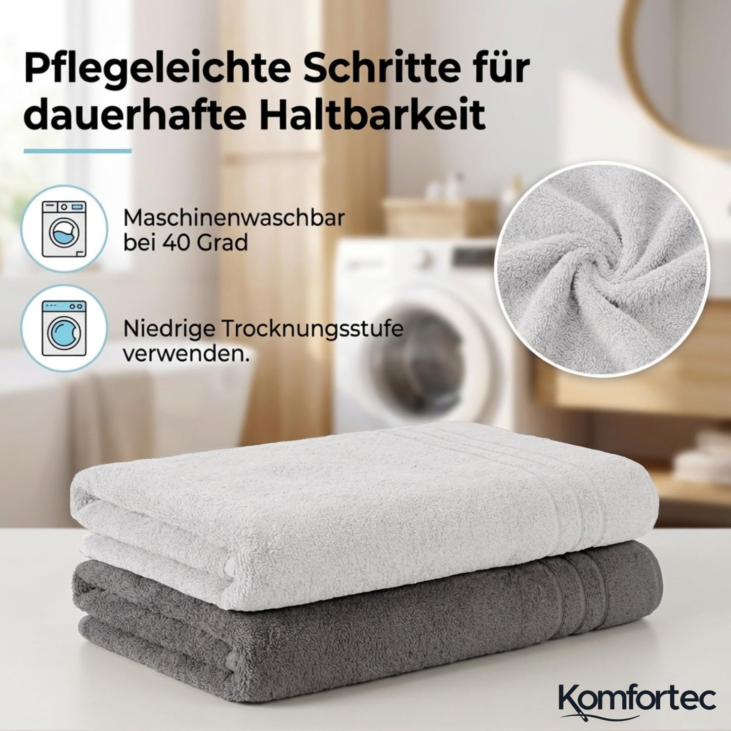 Komfortec 2 sauna towel set 80x200 cm, large sauna towels made of 100% cotton, sauna towels, fluffy and absorbent, quick-drying, anthracite grey/white - 2er-80x200-anthrazit-weiss