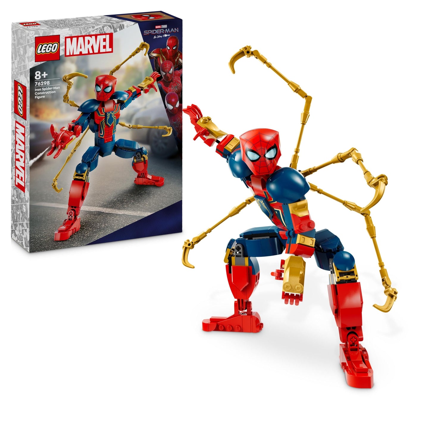 LEGO Marvel Iron Spider-Man building figure, superhero action toy for children aged 8 and over, boys and girls, set with armor, buildable model, Avengers gift idea for fans of the Marvel films 76298