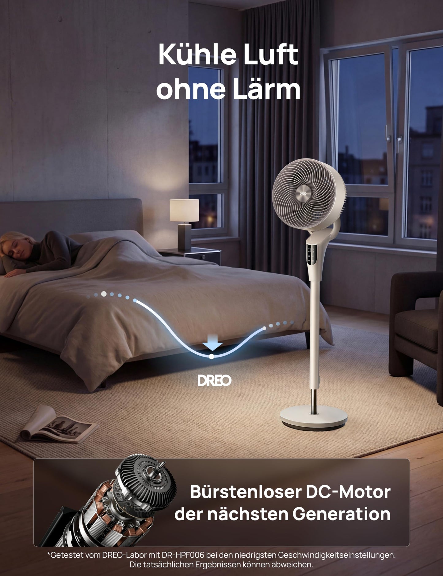 DREO Quiet Stand Fan for Bedroom [Improved], 27m Airflow, Quiet, 90° Oscillating, DC Motor, 8 Speeds, 3 Modes, 96-106cm Height Adjustable, 8H Timer, 105° Manual Tilt - DR-HPF013
