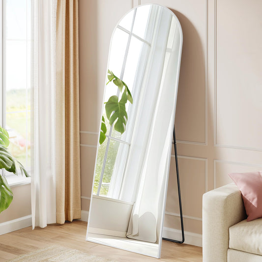 SONGMICS Full Length Mirror 160x50cm Curved Standing Mirror Aluminum Alloy Frame Tempered Glass for Bedroom Living Room Cloakroom Matte White LFM031WC01 - ULFM031WC01