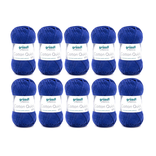 Gründl Wolle Cotton Quick uni - thin wool for crocheting - knitting yarn - crochet yarn - shiny and skin-friendly - 100% cotton - 10 balls 50 g / 125 m - needle size 3-4 - navy blue - 865-135