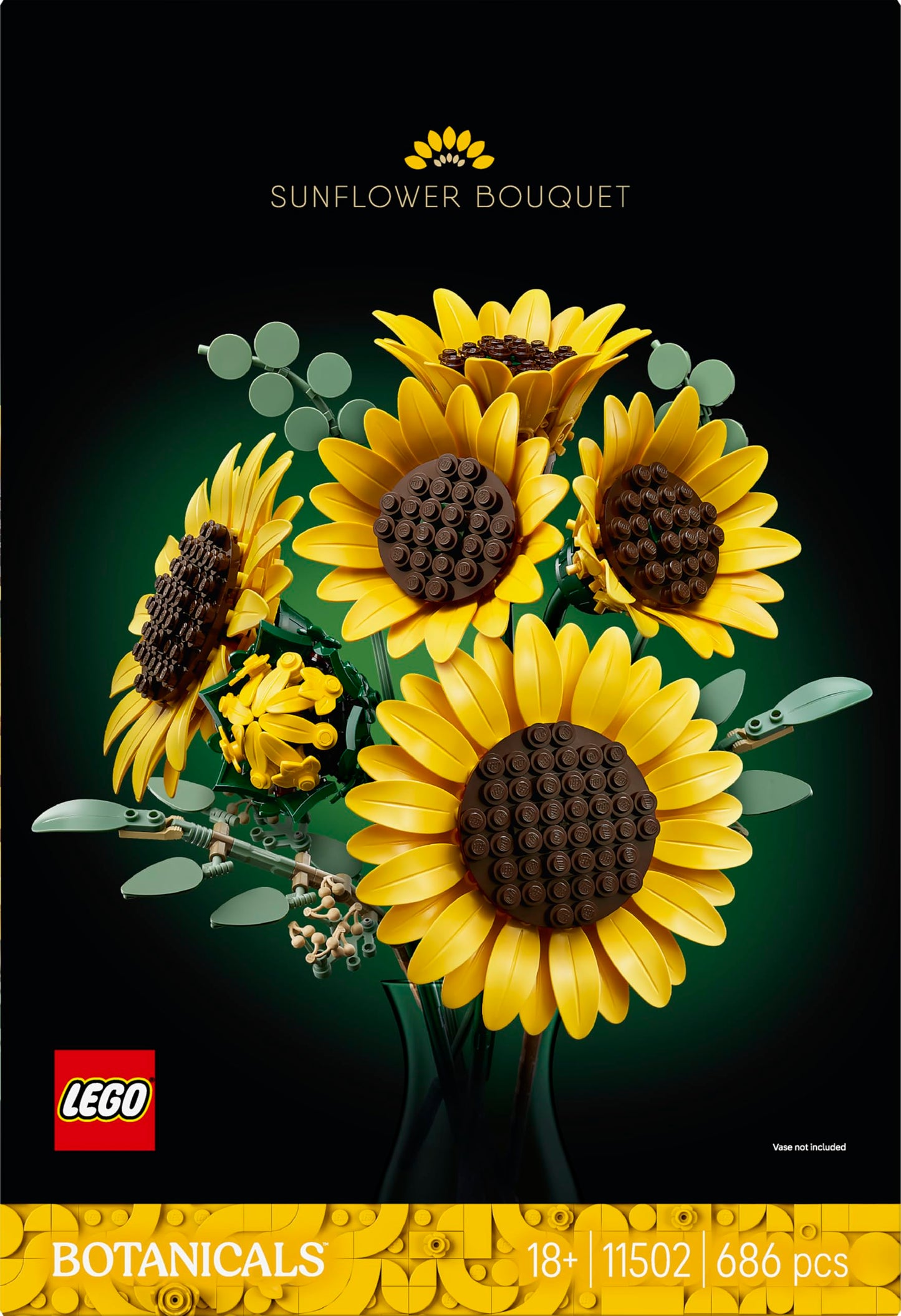 LEGO Botanicals Sunflower Bouquet - Artificial Flower Set for Adults - Artificial Sunflowers & Eucalyptus Branches for Decoration in the Living Room or Bedroom - DIY Gift Idea for Women - 11502