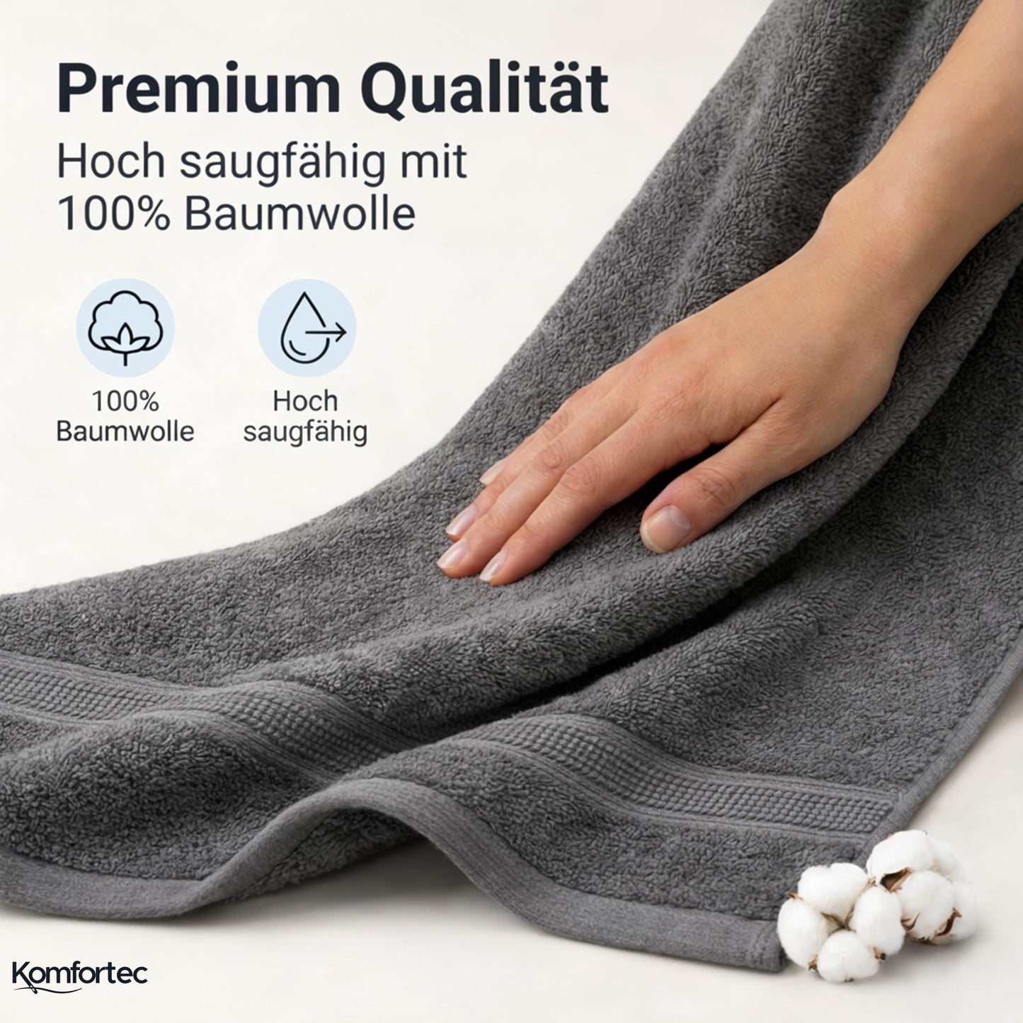 Komfortec set of 8 towels, 4 bath towels 70x140 cm & 4 hand towels 50x100 cm, 100% cotton terry cloth, fluffy and absorbent, anthracite/turquoise - 4er-50x100-und-4er-70x140-anth-turkis