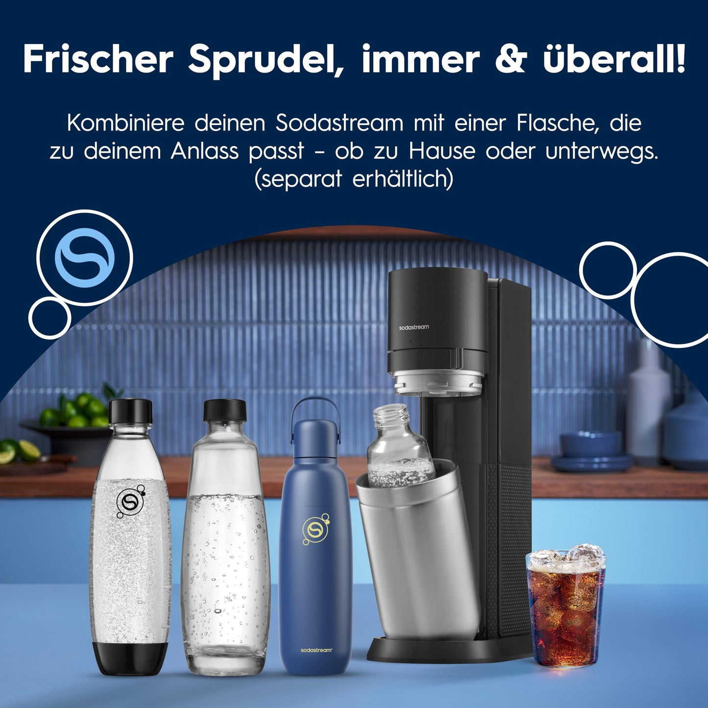 Sodastream Duo sparkling water maker with glass bottles, sparkling water machine, quick-connect CO2 cylinder, including 2 glass bottles and 2 plastic bottles, gray - 1016814490